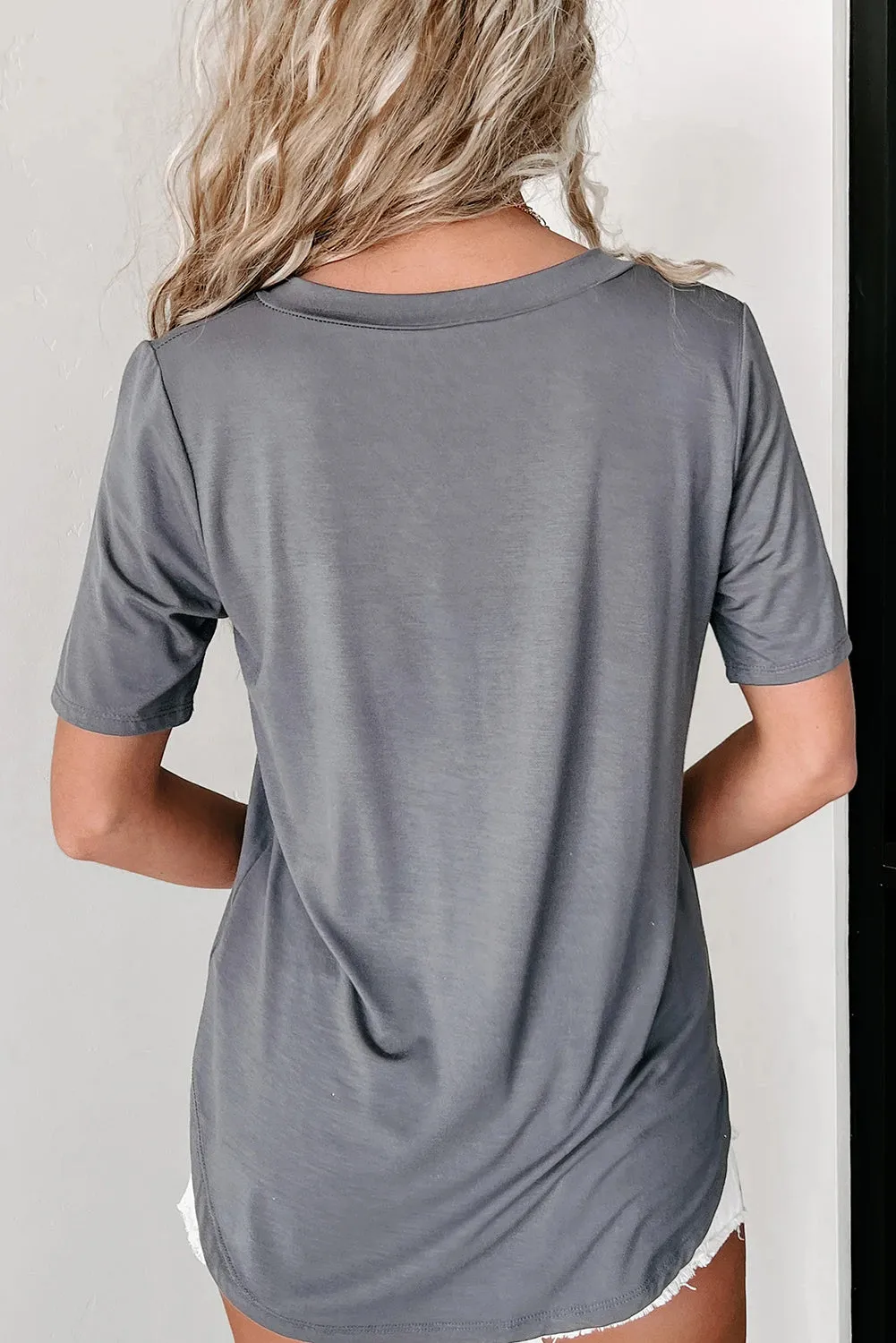 Medium Grey V Neck Pocketed Rounded Hem Tee
