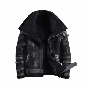 Men's B3 Bomber Hooded Faux Leather Jacket