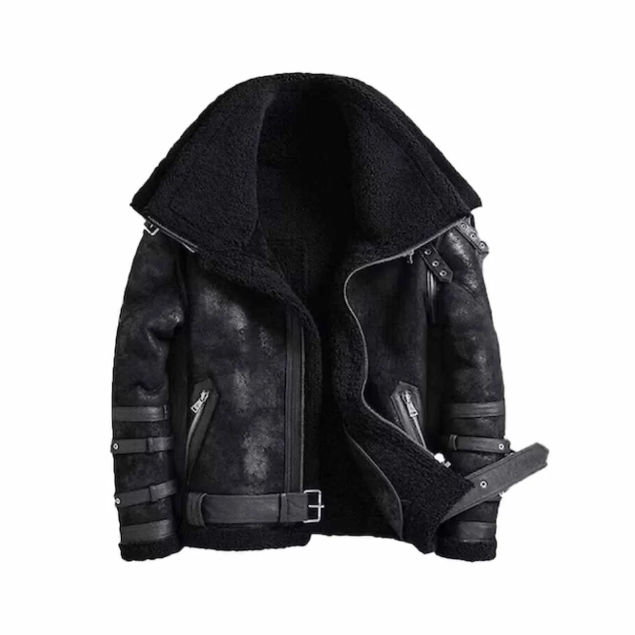 Men's B3 Bomber Hooded Faux Leather Jacket