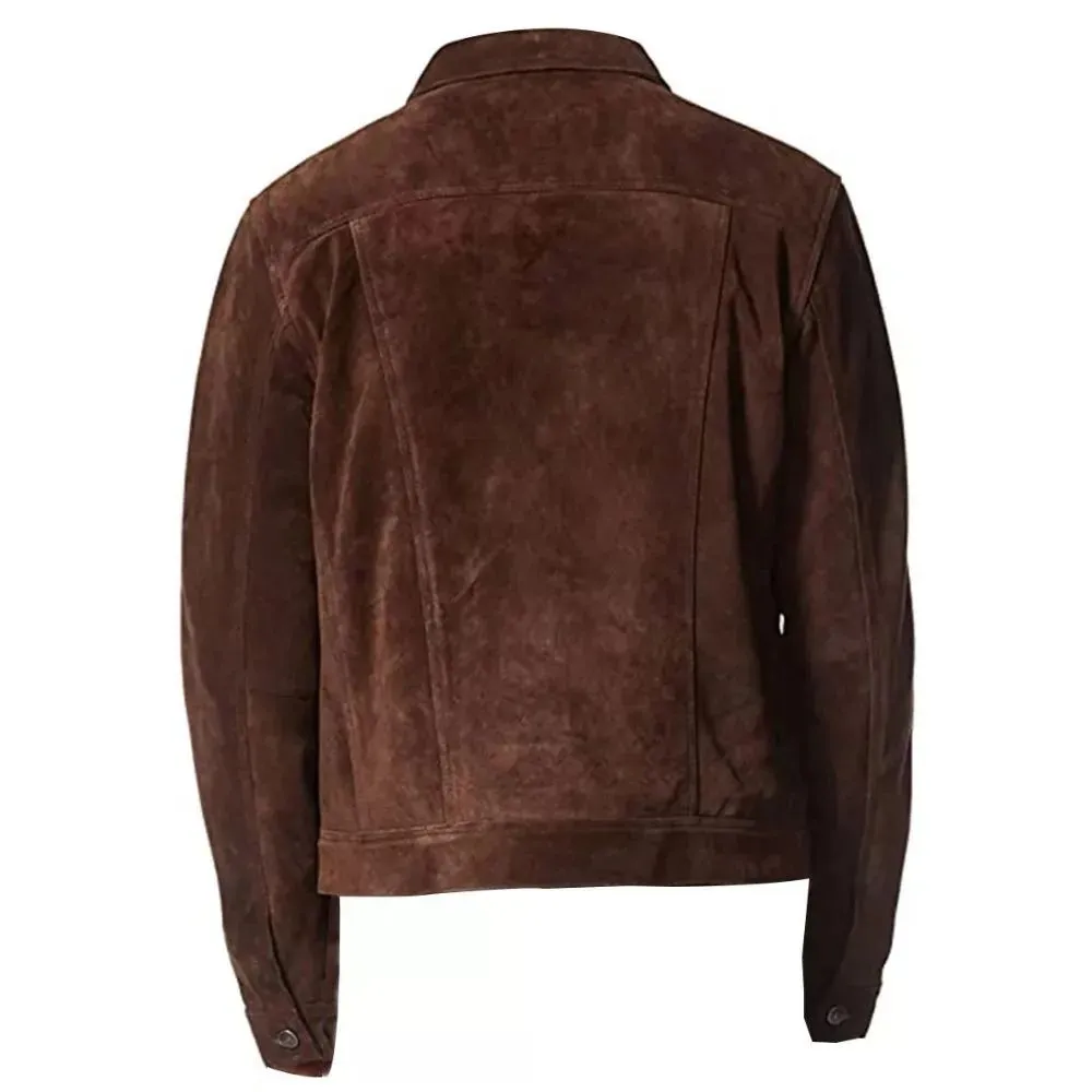 Men's Brown Suede Trucker Jacket