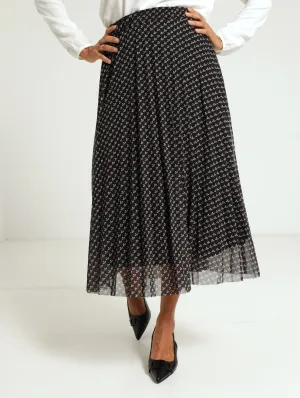 Mesh Pleated Skirt - Black
