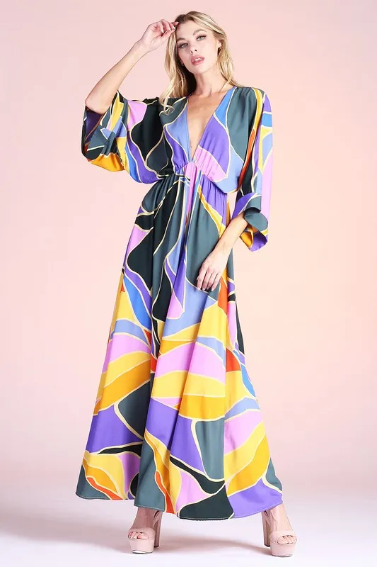 Metamorphosis Print Kimono Maxi Dress