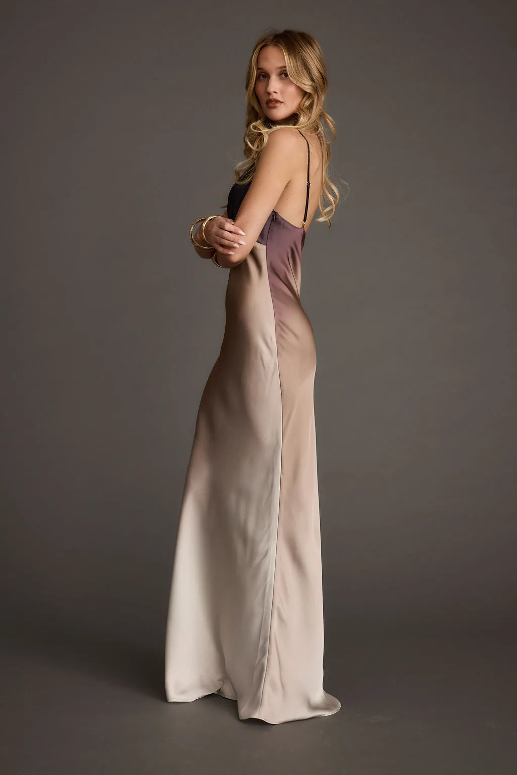 Mirabella Brown Satin Ombre Maxi Dress