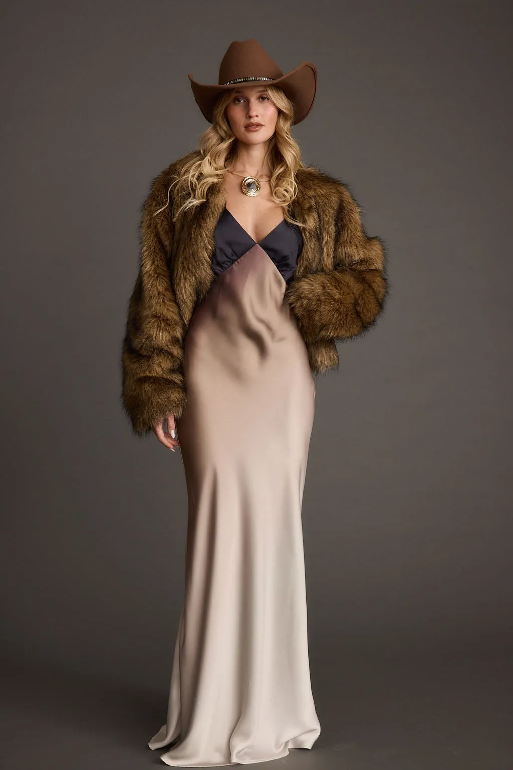 Mirabella Brown Satin Ombre Maxi Dress