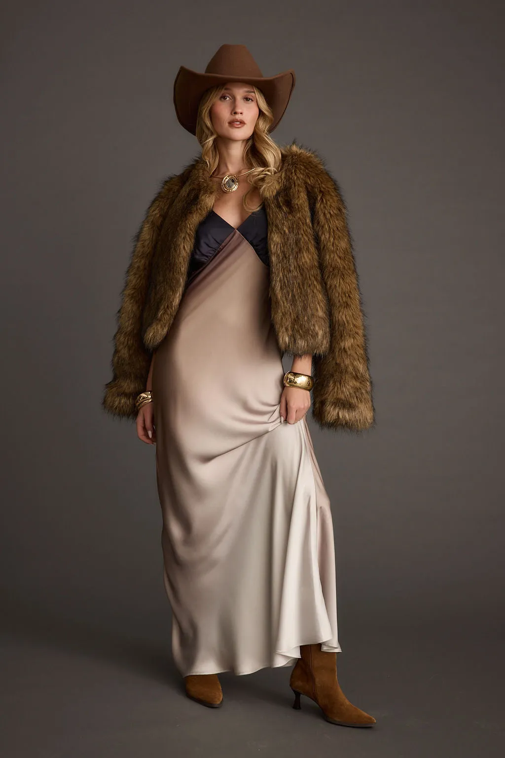 Mirabella Brown Satin Ombre Maxi Dress