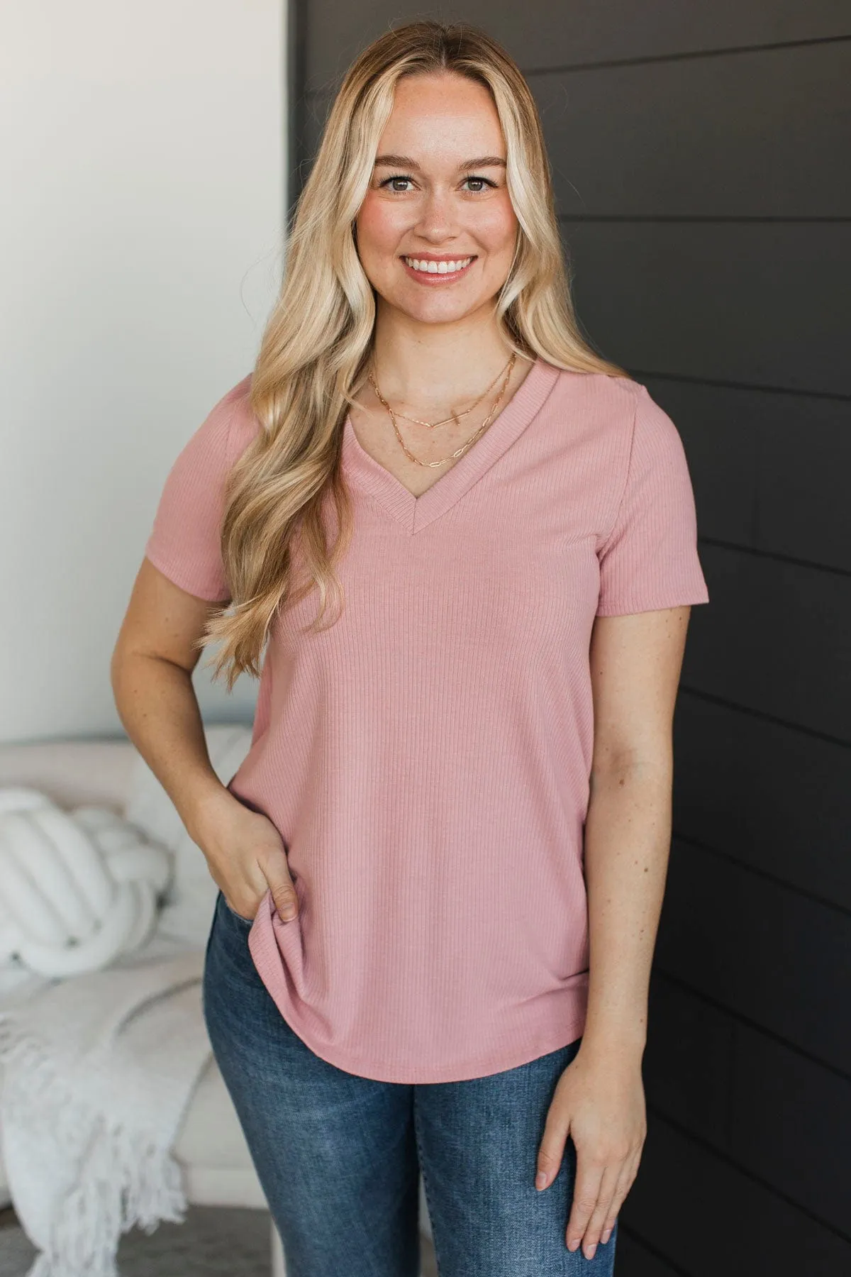 Miss You Already V-Neck Top- Mauve