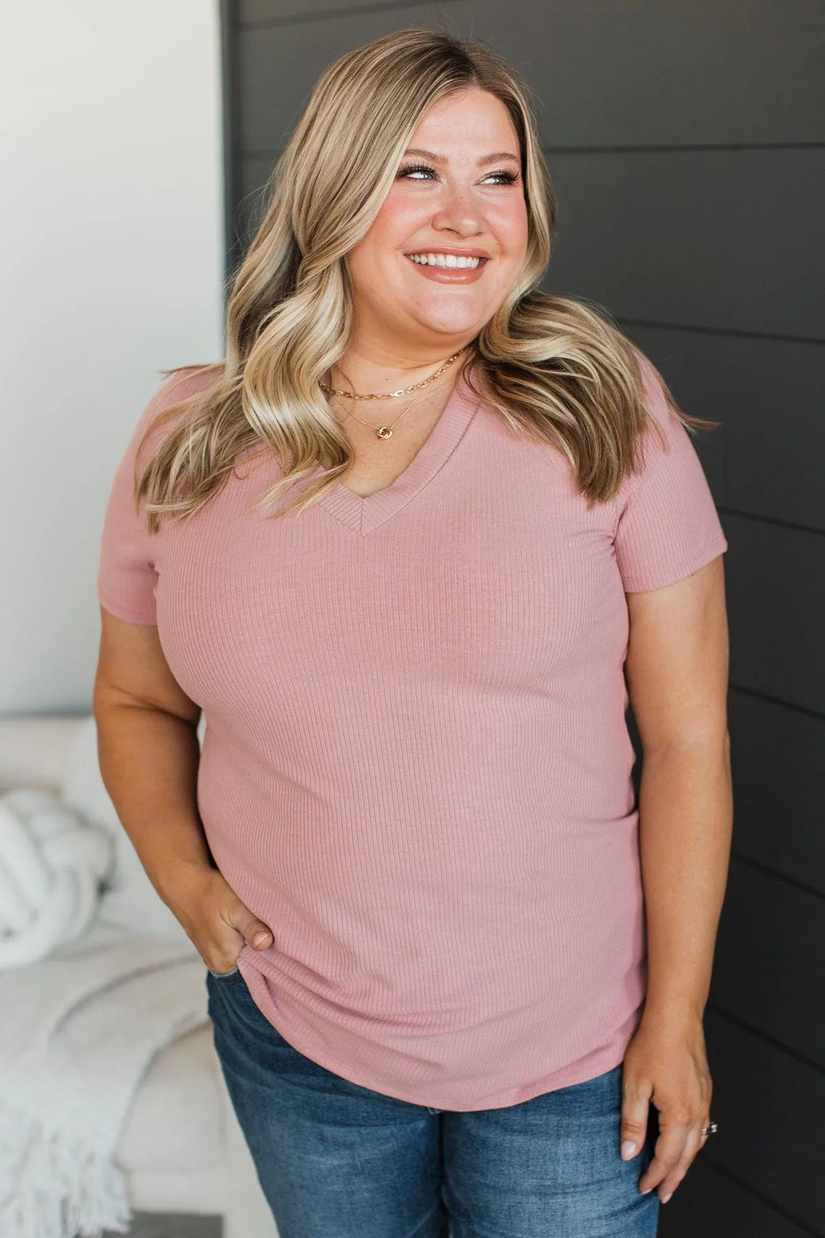 Miss You Already V-Neck Top- Mauve