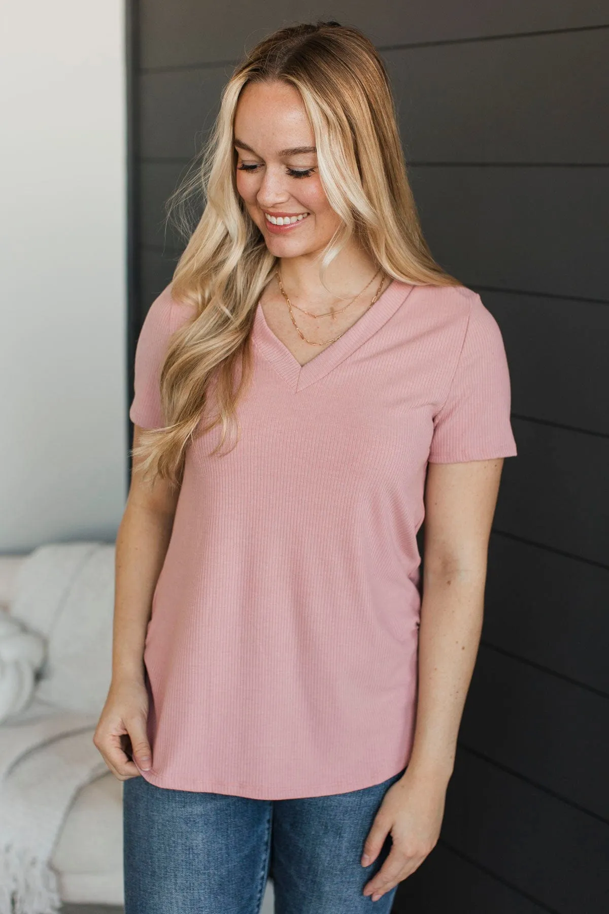 Miss You Already V-Neck Top- Mauve