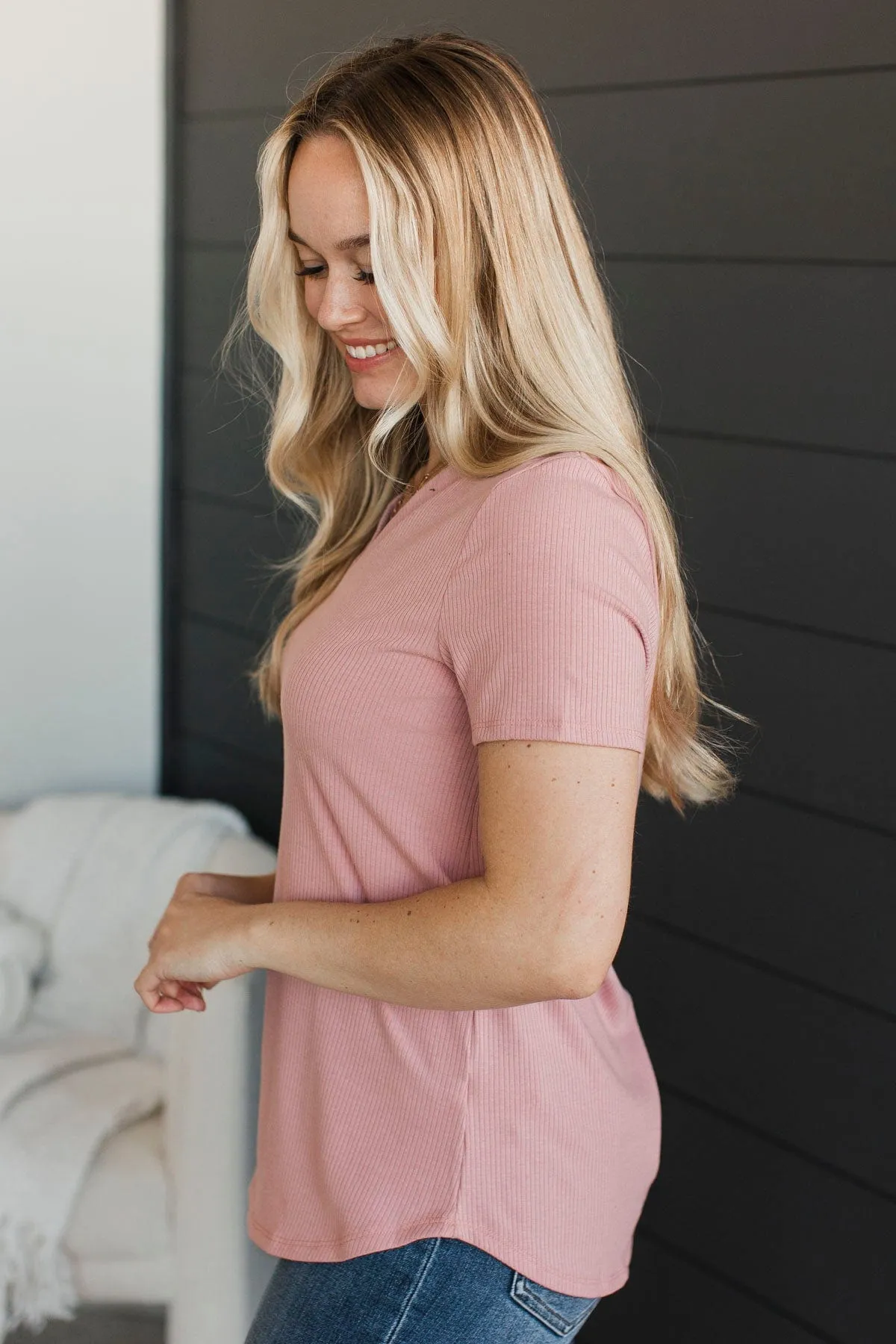 Miss You Already V-Neck Top- Mauve