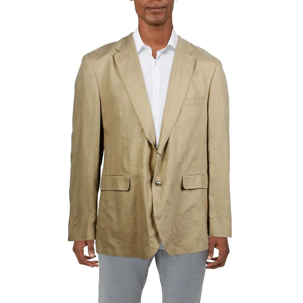 MNG Mens Fitted Linen Two-Button Blazer
