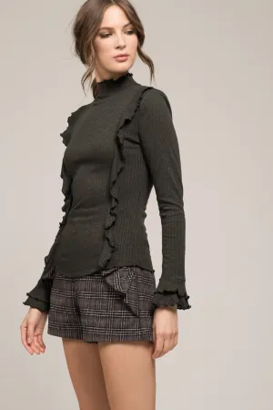 MOON RIVER Ruffle Sleeve Mock Neck Top