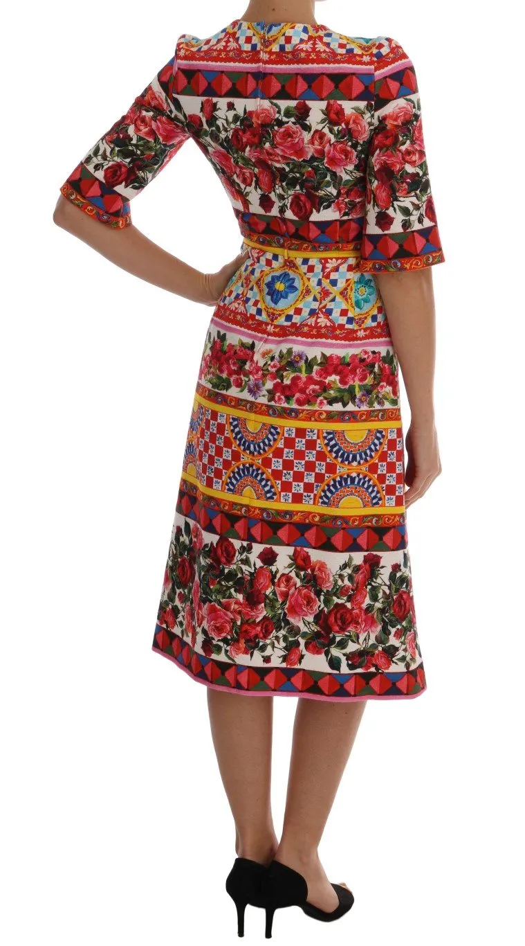 Multicolor Carretto Roses Cotton Stretch Dress