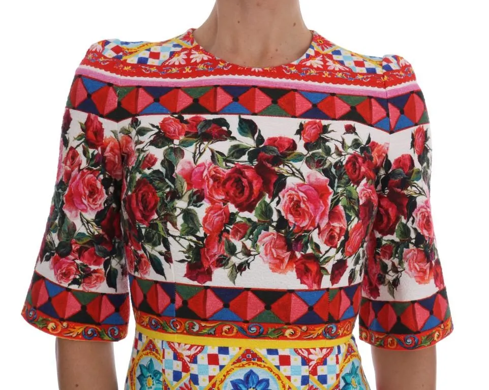 Multicolor Carretto Roses Cotton Stretch Dress