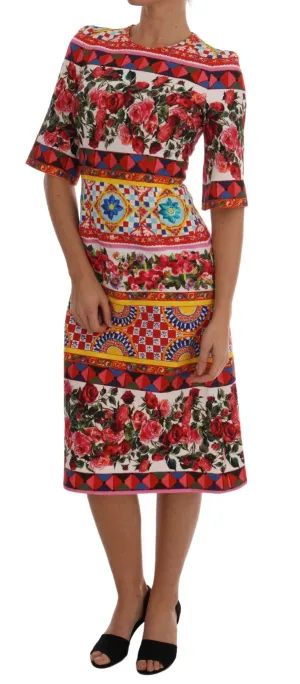 Multicolor Carretto Roses Cotton Stretch Dress
