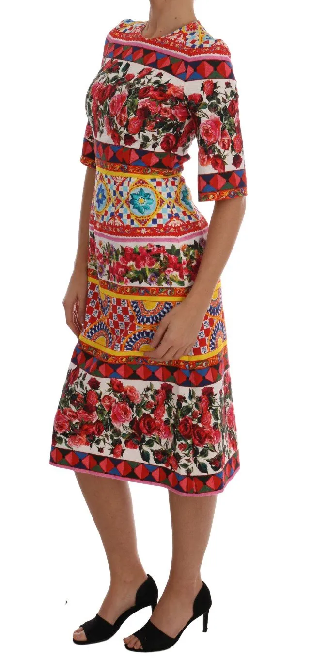 Multicolor Carretto Roses Cotton Stretch Dress