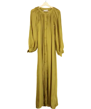 NA-KD Green Balloon Sleeve Button Detail Maxi Dress UK XXS