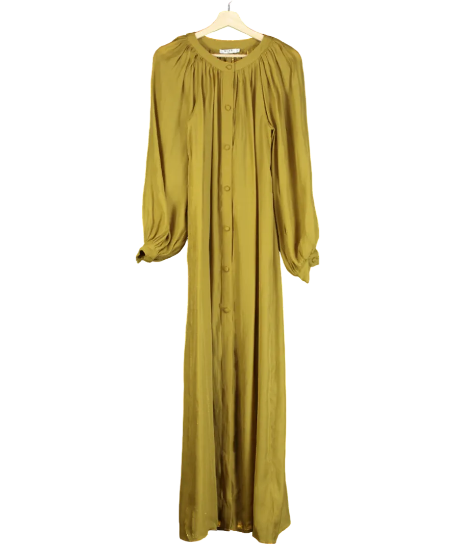 NA-KD Green Balloon Sleeve Button Detail Maxi Dress UK XXS