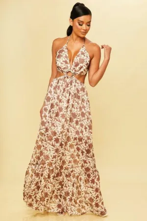 NATURAL WOOD RING MAXI DRESS OPEN SIDES