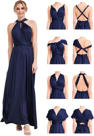 NEW Lucia Cotton Blended NAVY Infinity Wrap Bridesmaid Convertible Dress - Size Large