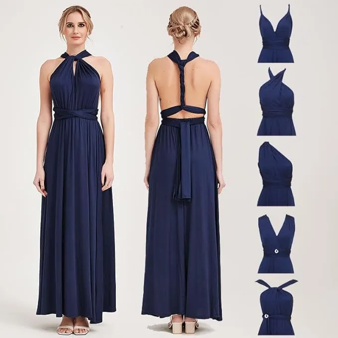 NEW Lucia Cotton Blended NAVY Infinity Wrap Bridesmaid Convertible Dress - Size Large