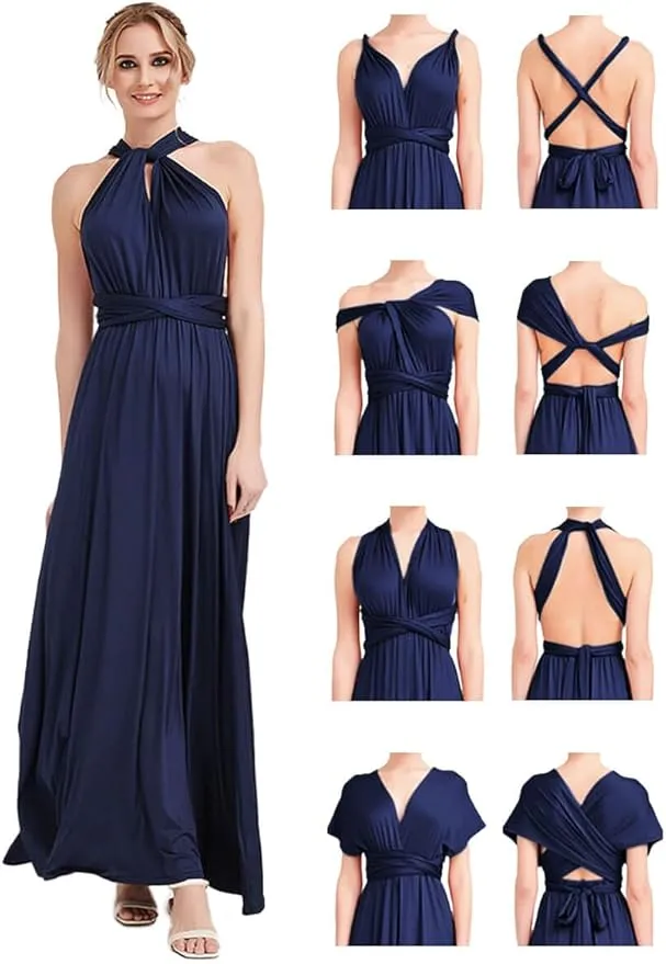 NEW Lucia Cotton Blended NAVY Infinity Wrap Bridesmaid Convertible Dress - Size Large