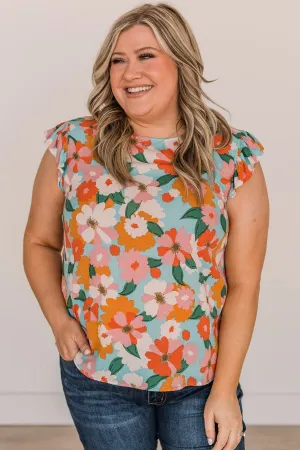 No Comparison Floral Top- Blue, Pink, & Orange