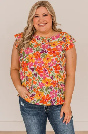 No Comparison Floral Top- Ivory, Pink, & Orange