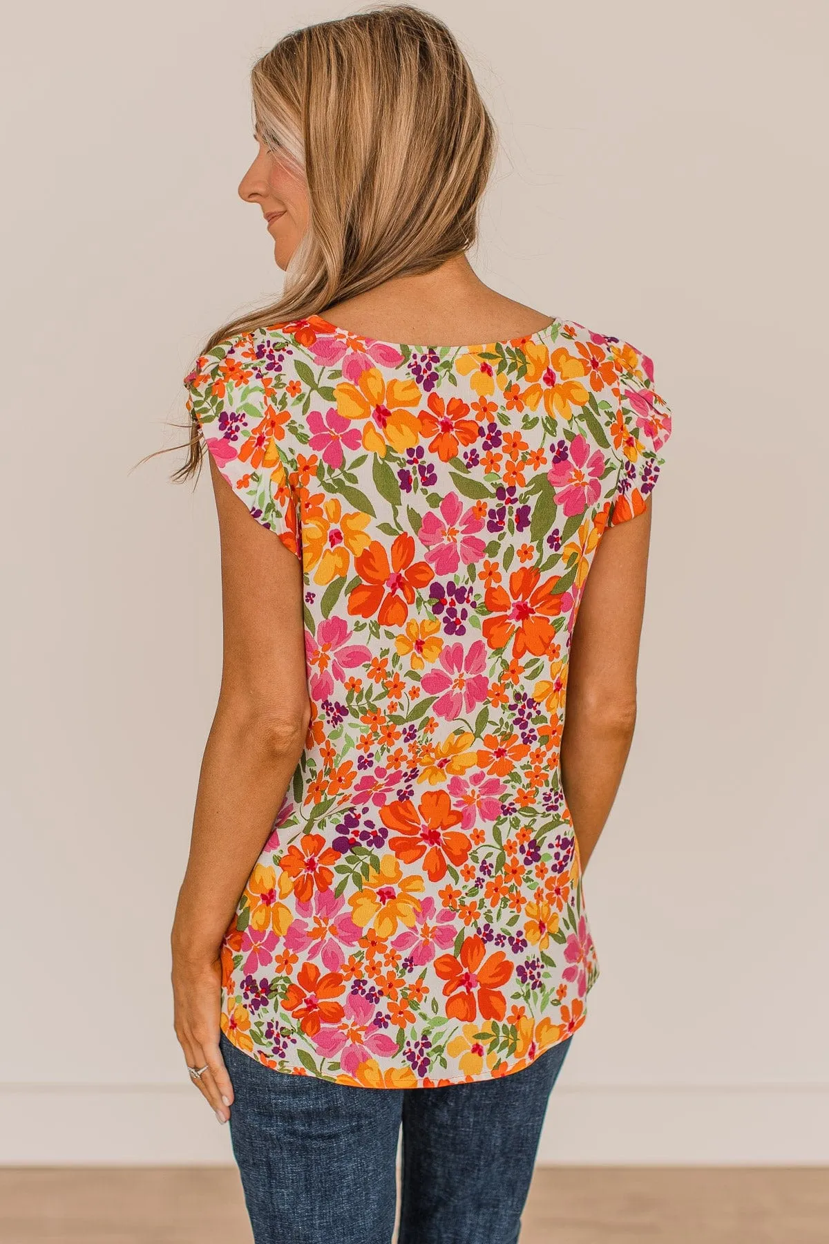 No Comparison Floral Top- Ivory, Pink, & Orange