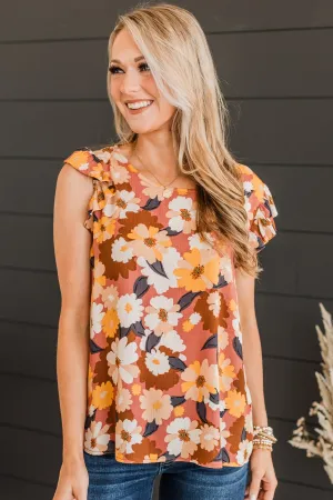 No Comparison Floral Top- Mauve & Yellow