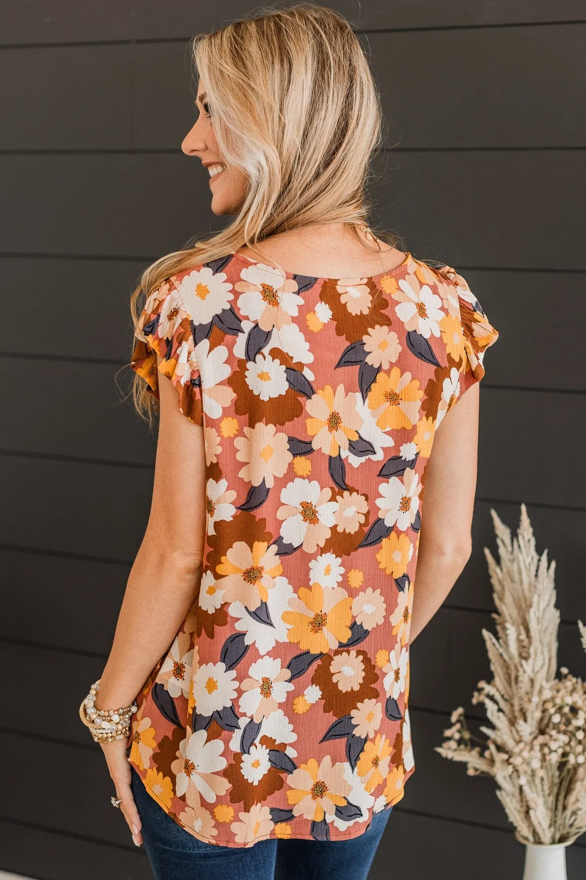 No Comparison Floral Top- Mauve & Yellow