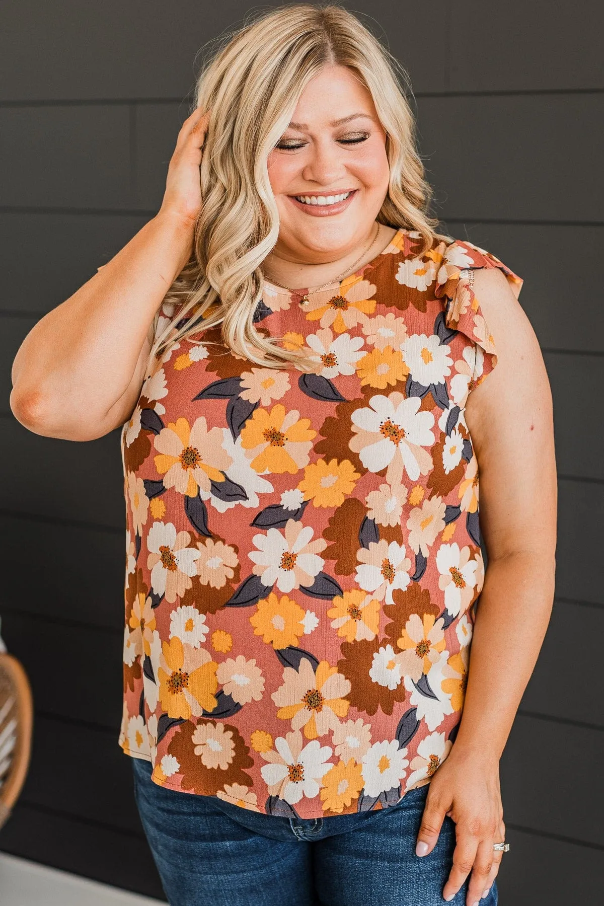 No Comparison Floral Top- Mauve & Yellow