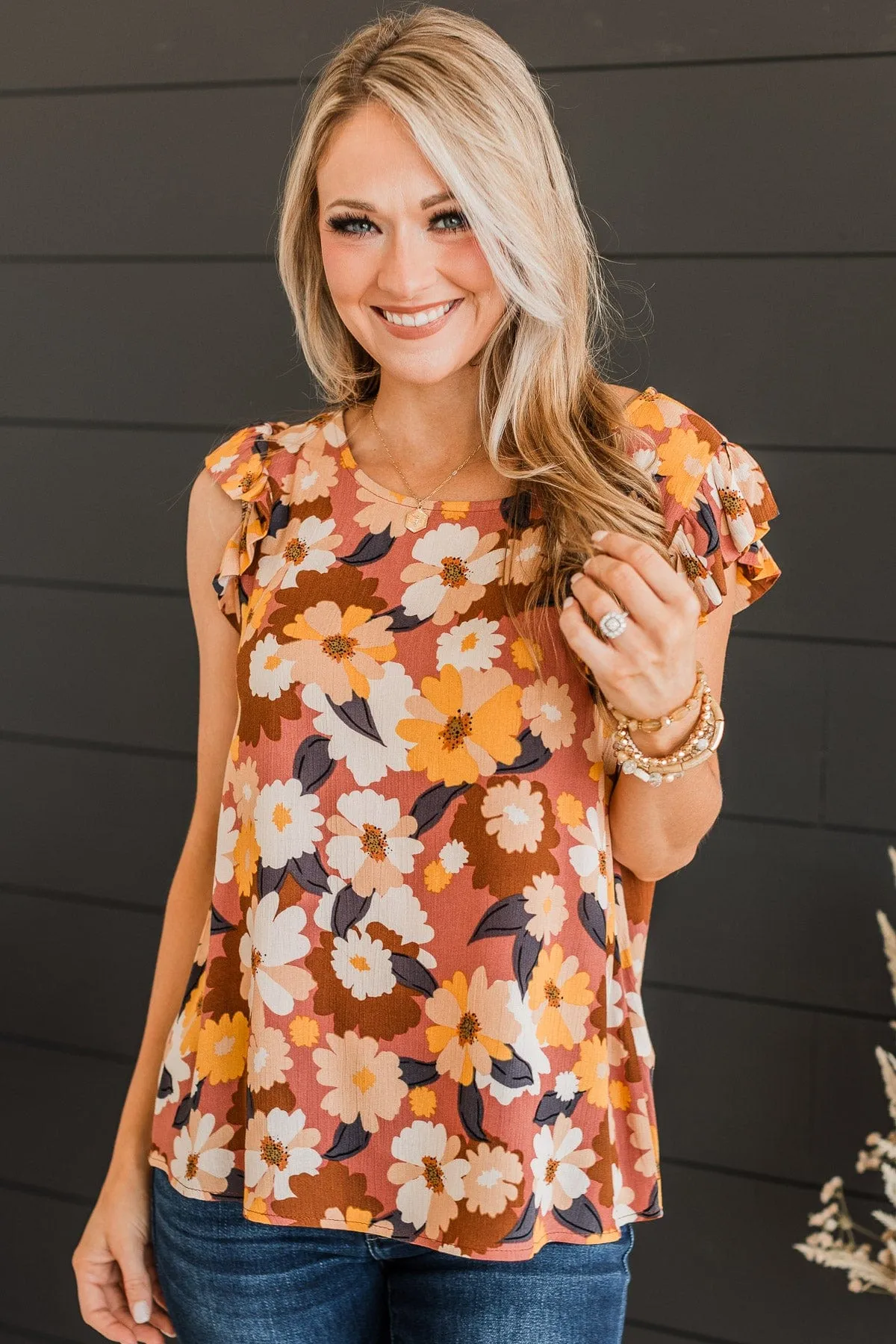 No Comparison Floral Top- Mauve & Yellow