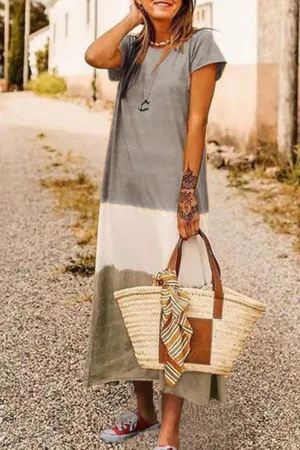 O Neck Patchwork Ankle Length Dress