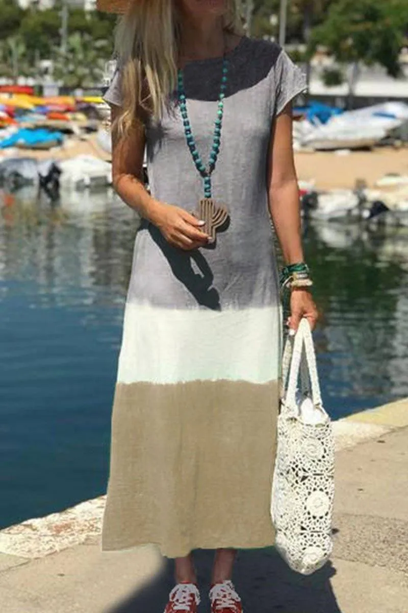 O Neck Patchwork Ankle Length Dress