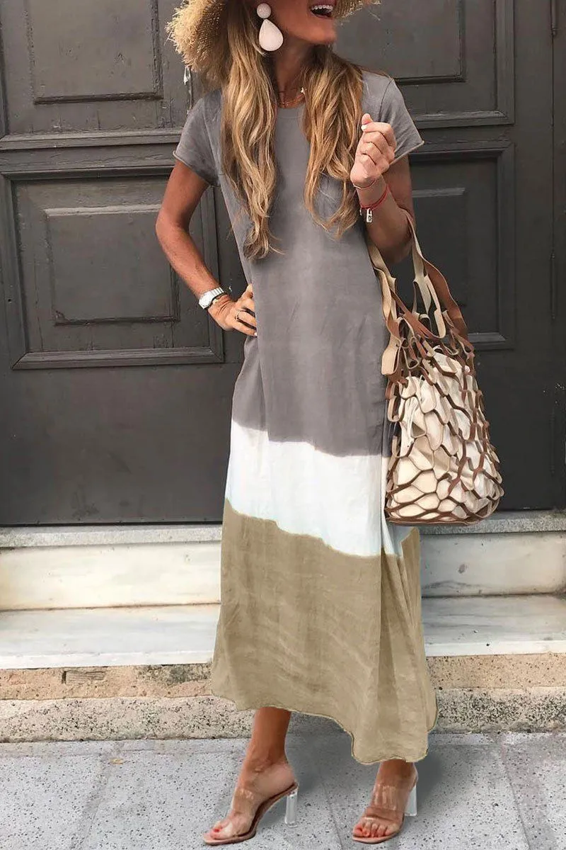 O Neck Patchwork Ankle Length Dress