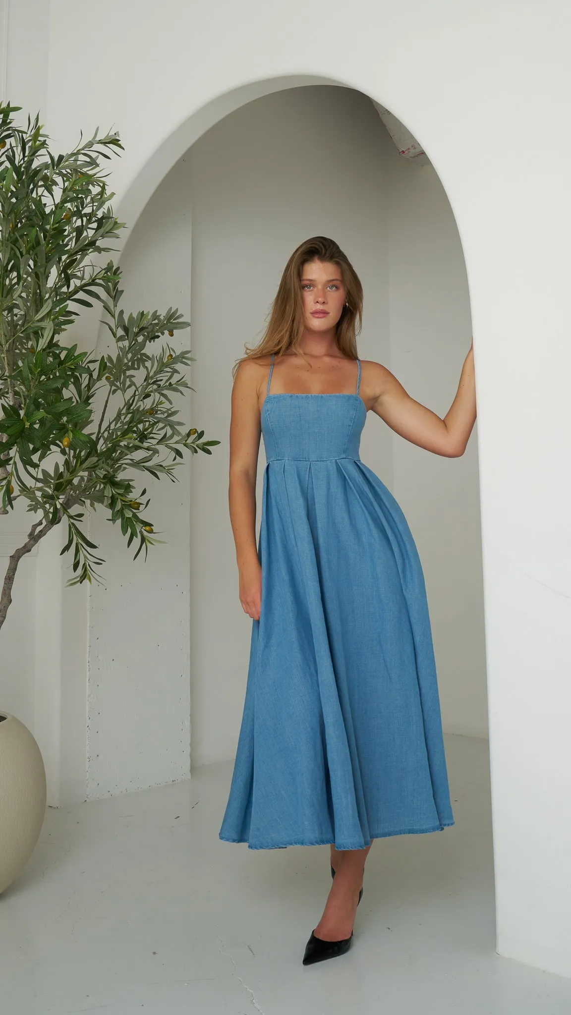 Olivia Blue Denim Maxi Dress