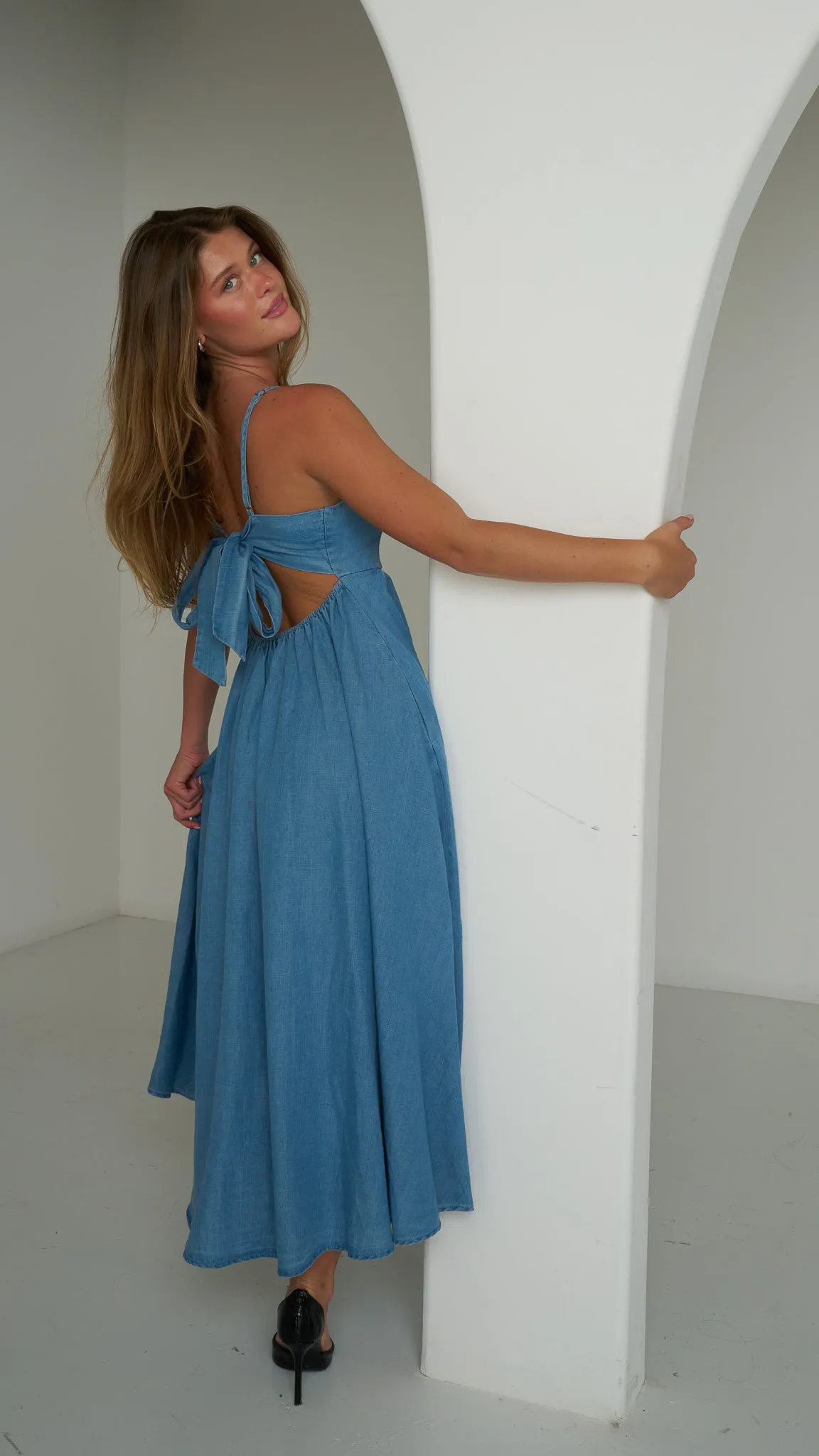 Olivia Blue Denim Maxi Dress