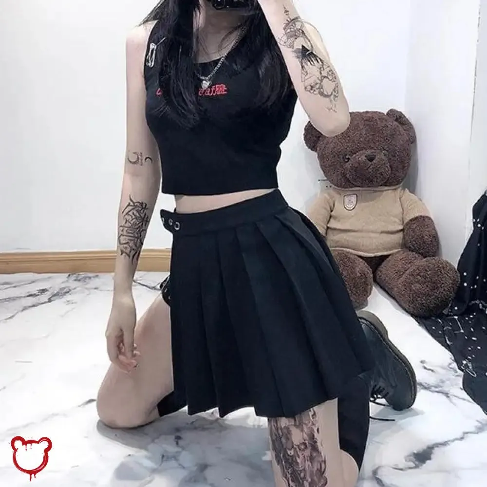 Omen' Black Gothic Pleated Skirt with Shorts