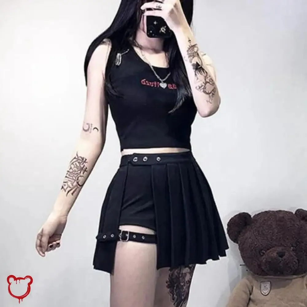 Omen' Black Gothic Pleated Skirt with Shorts