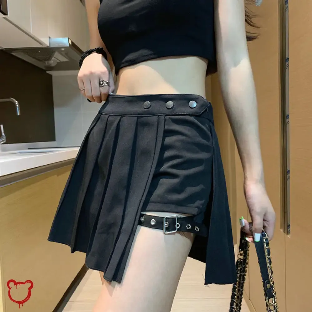 Omen' Black Gothic Pleated Skirt with Shorts