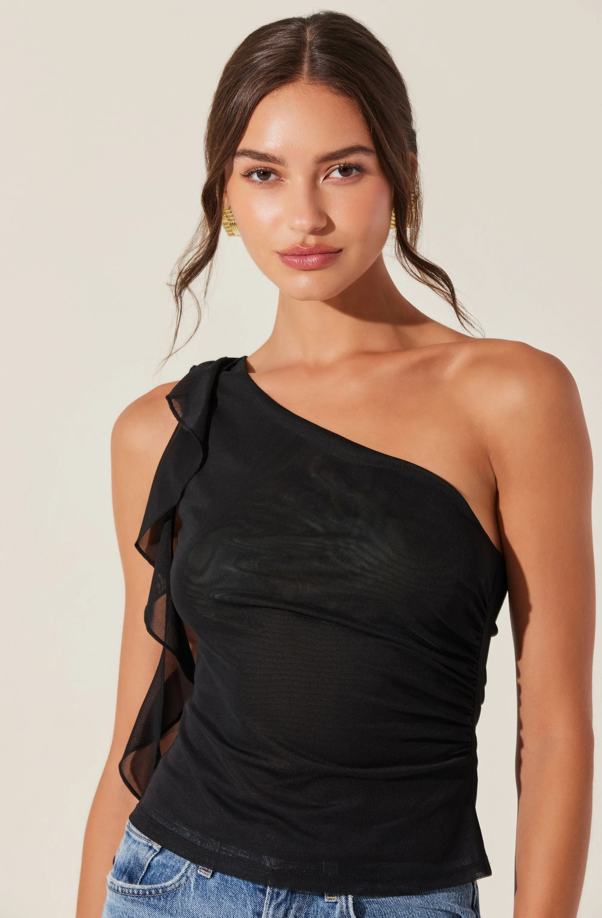 One Shoulder Ruffle Detail Top