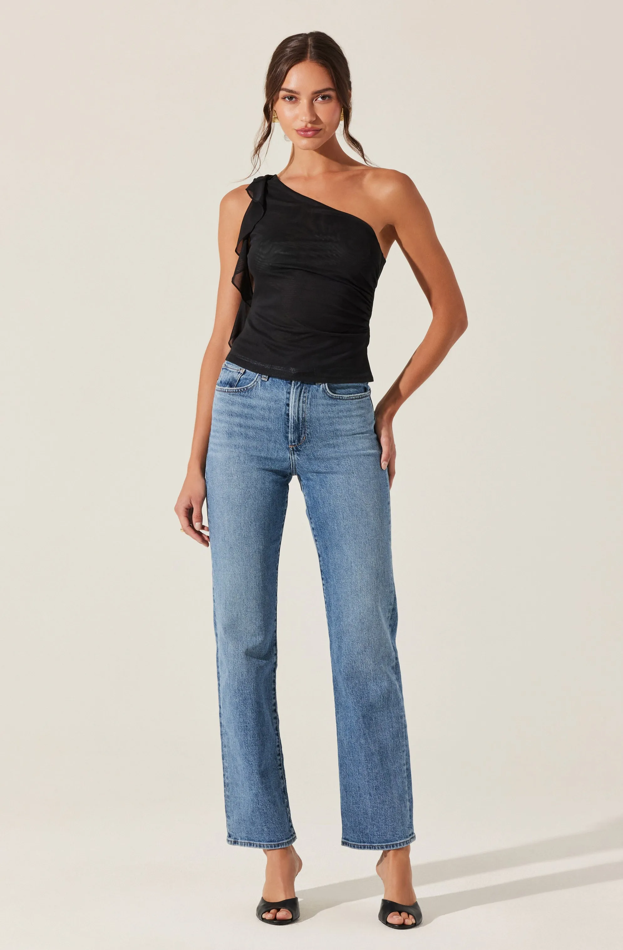 One Shoulder Ruffle Detail Top