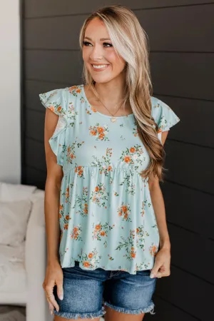 Open Skies Floral Babydoll Top- Light Blue