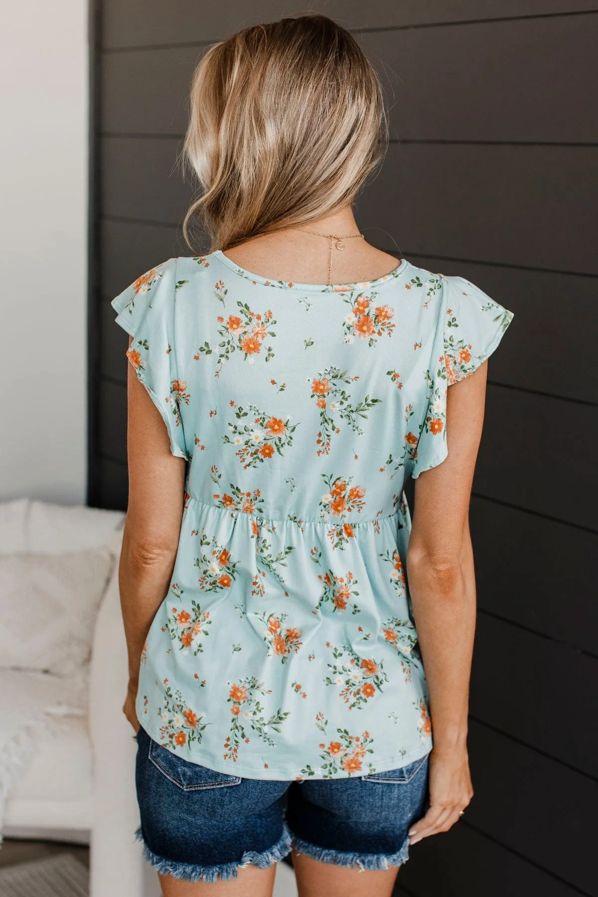 Open Skies Floral Babydoll Top- Light Blue