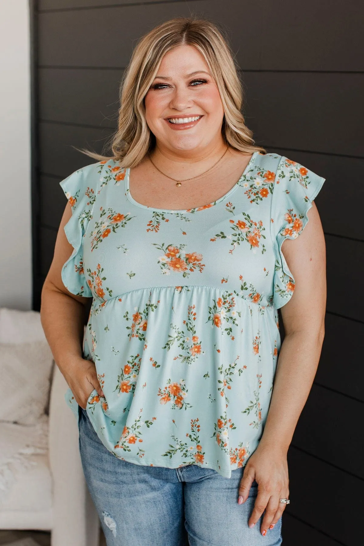 Open Skies Floral Babydoll Top- Light Blue