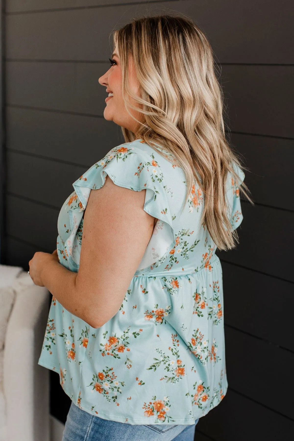 Open Skies Floral Babydoll Top- Light Blue