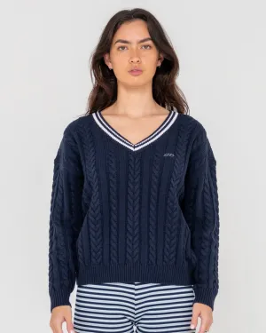 Oxford Vee Neck Chunky Knit