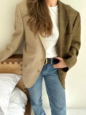 Pale brown houndstooth and caramel plaid contrasted blazer