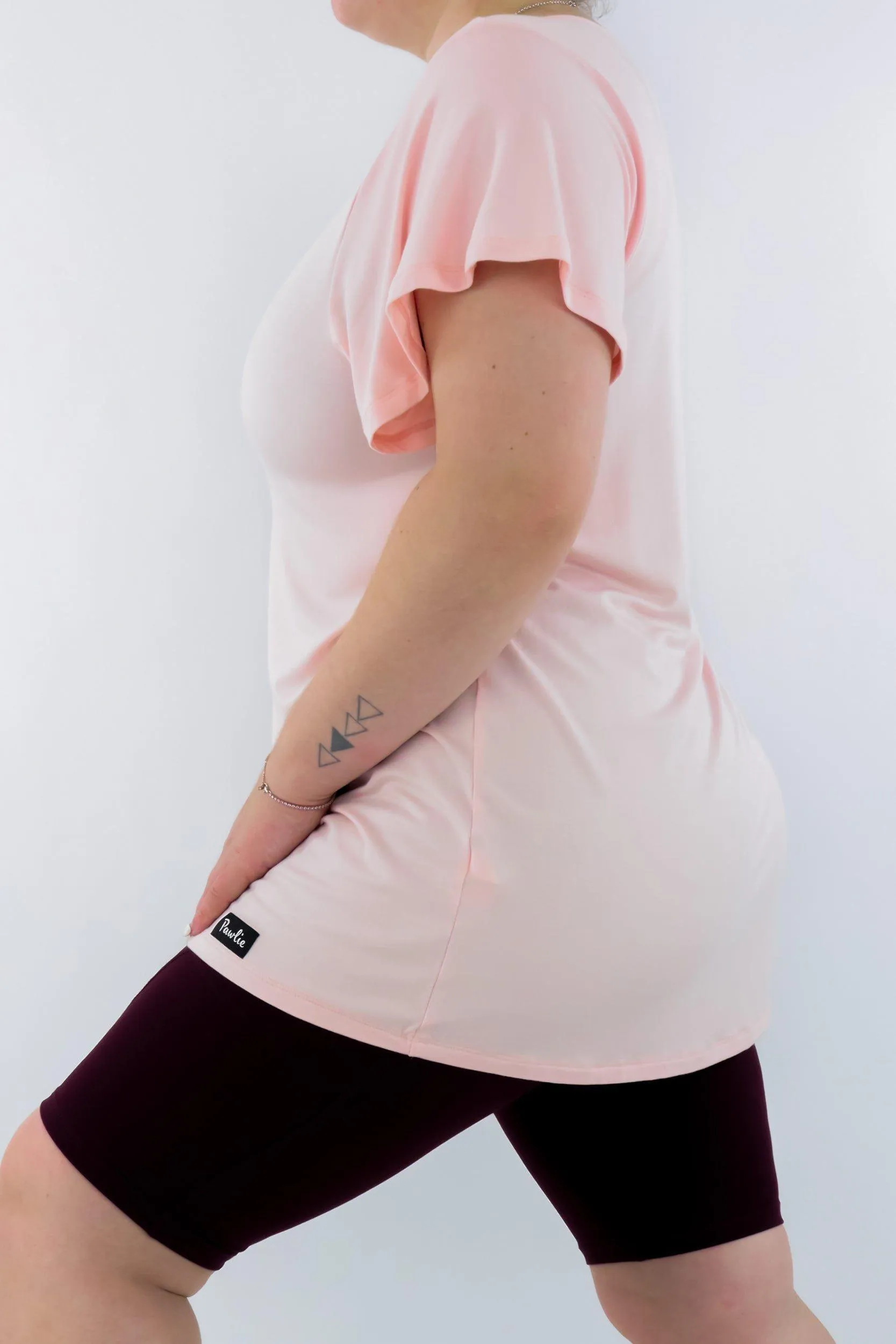 Peachy Pink - Long T-shirt - V-neck - Flutter Sleeve