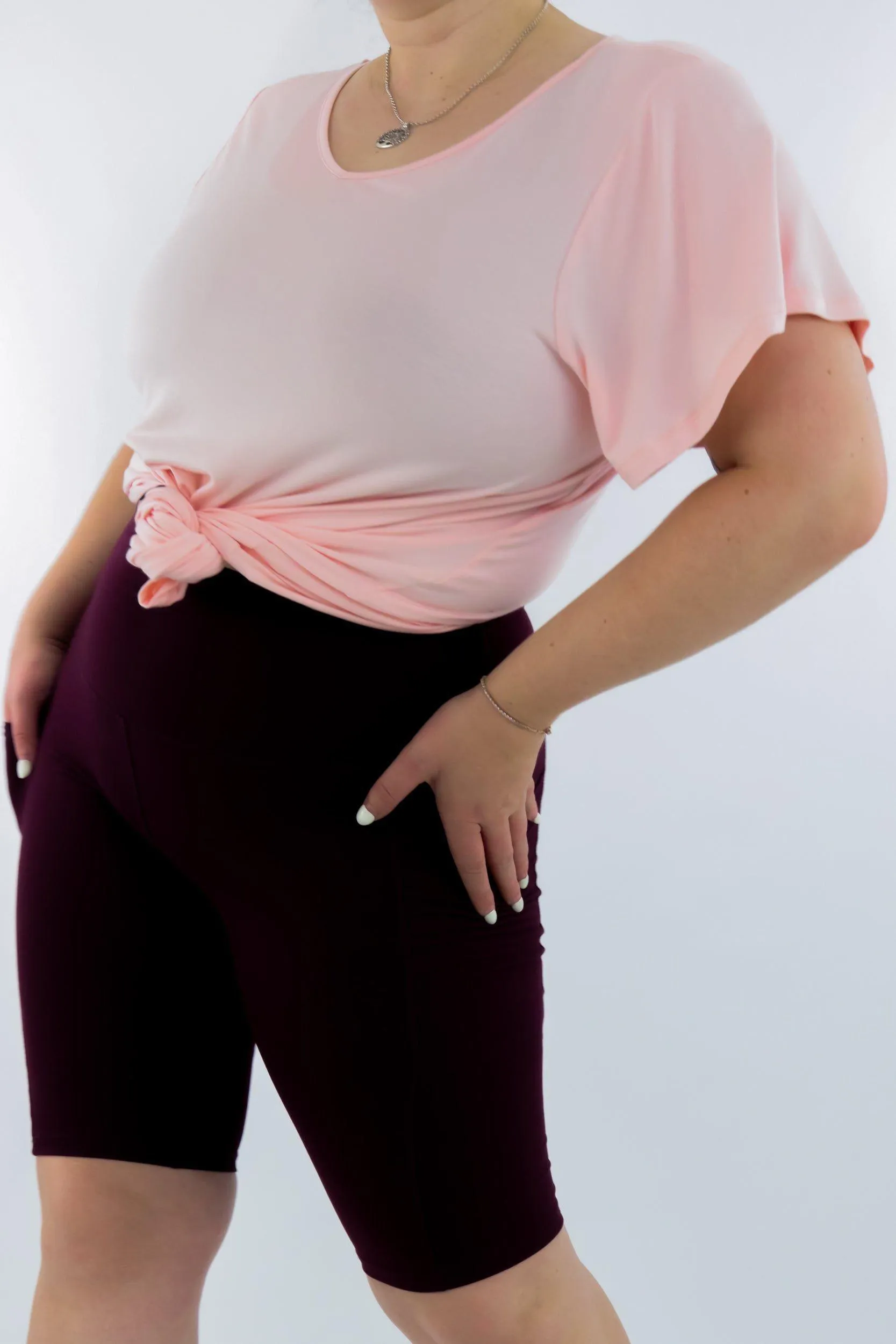 Peachy Pink - Long T-shirt - V-neck - Flutter Sleeve